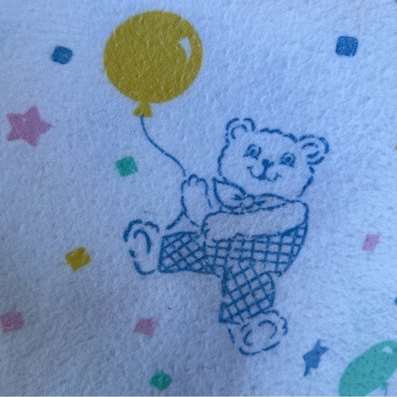 Vintage Beacon Teddy Bear Balloons Flannel Baby Receiving Blanket Confetti GUC - Picture 4 of 8